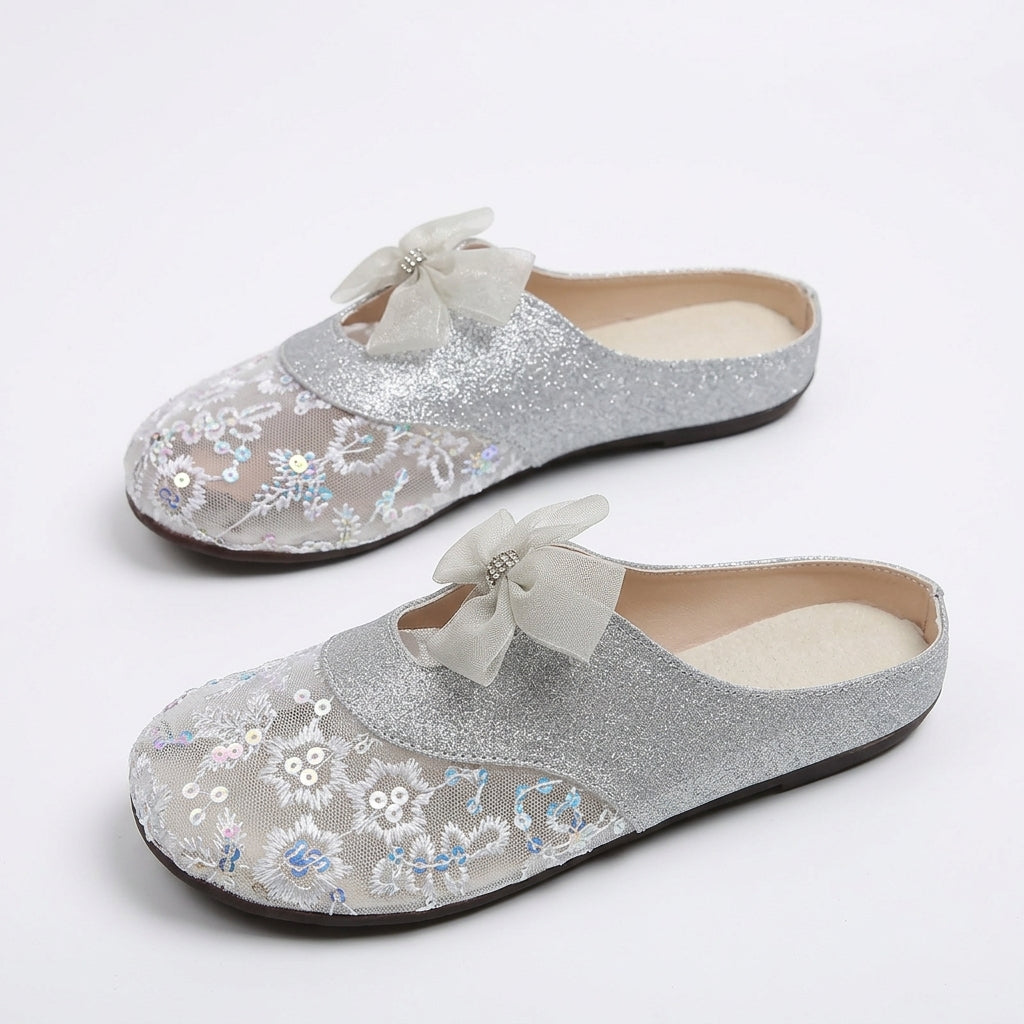 Summer Mules Female Bling Shoes with Bow Sweet Sandals